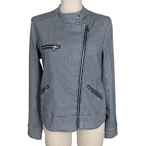 Banana Republic Moto, Biker Core Jacket in Blue & White Stripe Jean Fabric sz M